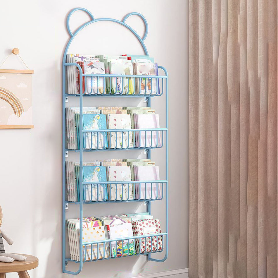 Contemporary Wall Mounted Bookshelf Metal Closed Back Bookcase for Home 26.4"L x 4.3"W x 60.2"H Blue Clearhalo 'Bookcases' 'furn' 'furn_bookcases' 'Furniture' 'furniture_bookcases' 'Office Furniture' 4909591