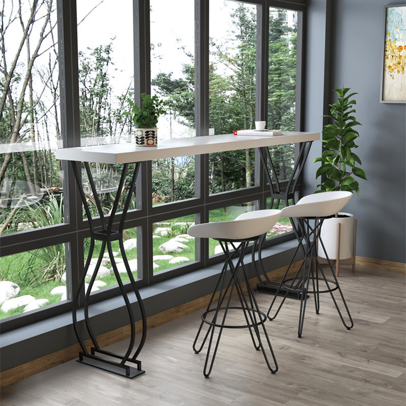 Modern Style Wood Top Counter Table 42-inch Height Table for Living Room Black White Without Chairs Clearhalo 'Bar Furniture' 'Bar Tables' 'bar_tables' 'furn' 'furn_bar_tables' 'Furniture' 'furniture_bar_tables' 'Kitchen & Dining Furniture' 4909714