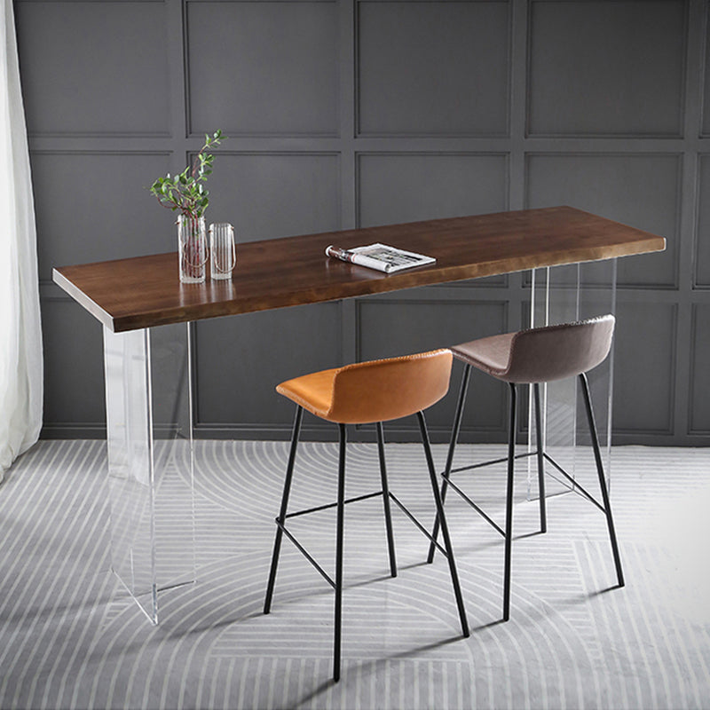 Restaurant Rectangle Wood Top Counter Table Acrylic Base Modern Bar Table 78.7"L x 17.7"W x 41.3"H Brown Without Chairs Clearhalo 'Bar Furniture' 'Bar Tables' 'bar_tables' 'furn' 'furn_bar_tables' 'Furniture' 'furniture_bar_tables' 'Kitchen & Dining Furniture' 4909745