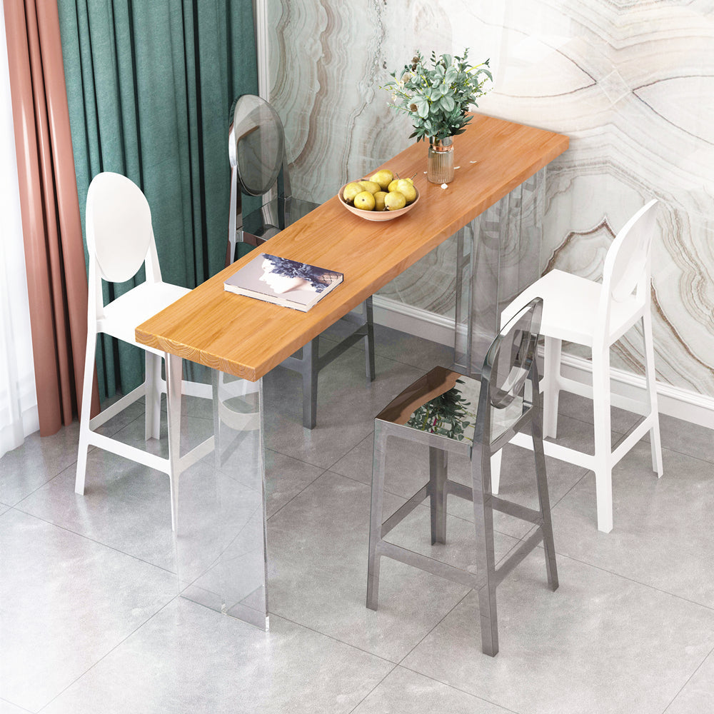 Restaurant Rectangle Wood Top Counter Table Acrylic Base Modern Bar Table 63"L x 17.7"W x 41.3"H Natural Without Chairs Clearhalo 'Bar Furniture' 'Bar Tables' 'bar_tables' 'furn' 'furn_bar_tables' 'Furniture' 'furniture_bar_tables' 'Kitchen & Dining Furniture' 4909746