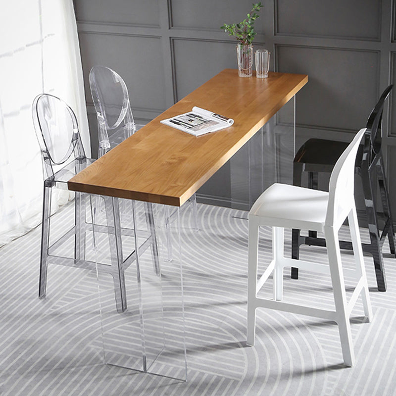 Restaurant Rectangle Wood Top Counter Table Acrylic Base Modern Bar Table Clearhalo 'Bar Furniture' 'Bar Tables' 'bar_tables' 'furn' 'furn_bar_tables' 'Furniture' 'furniture_bar_tables' 'Kitchen & Dining Furniture' 4909750