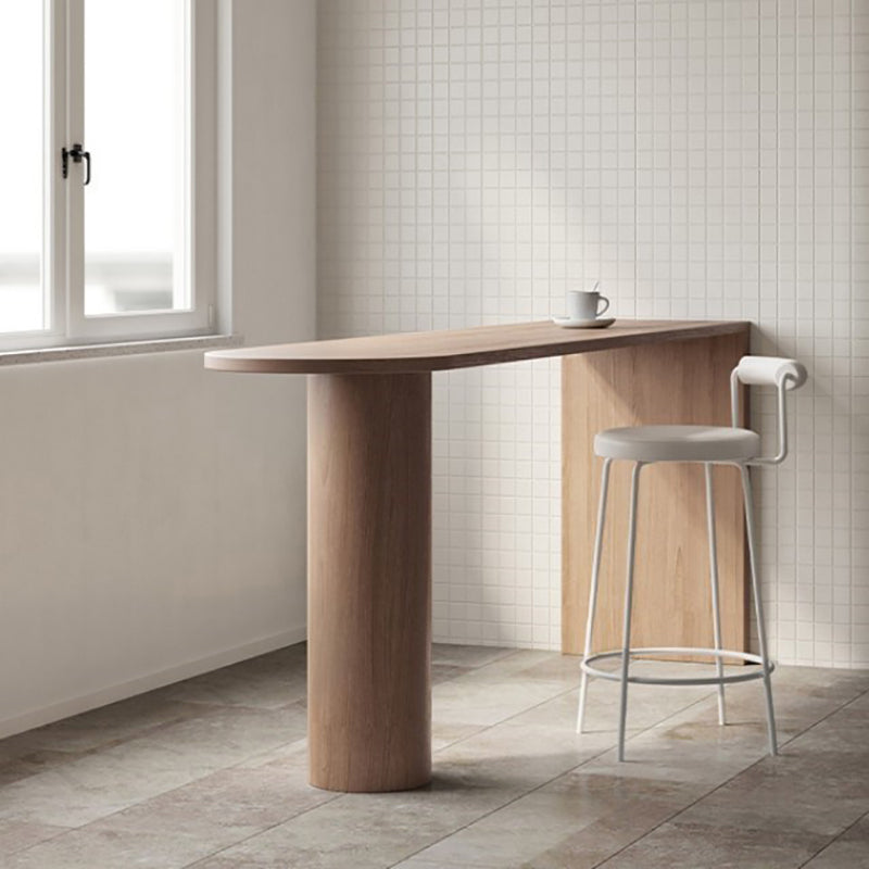 Pine Wood Bar Dining Table Modern Oval Bar Table with Double Pedestal for Dining Room 70.9"L x 19.7"W x 41.3"H Brown Without Chairs Clearhalo 'Bar Furniture' 'Bar Tables' 'bar_tables' 'furn' 'furn_bar_tables' 'Furniture' 'furniture_bar_tables' 'Kitchen & Dining Furniture' 4909764