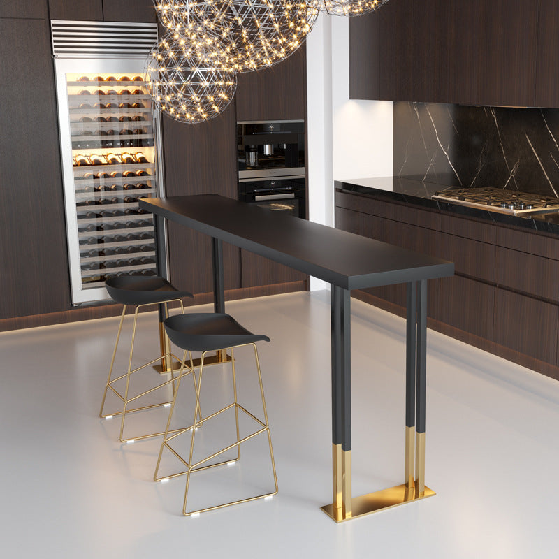 Kitchen Rectangle Wood Top Counter Table Gold Legs Glam Style Bar Table 78.7"L x 15.7"W x 41.3"H Without Chairs Clearhalo 'Bar Furniture' 'Bar Tables' 'bar_tables' 'furn' 'furn_bar_tables' 'Furniture' 'furniture_bar_tables' 'Kitchen & Dining Furniture' 4909805