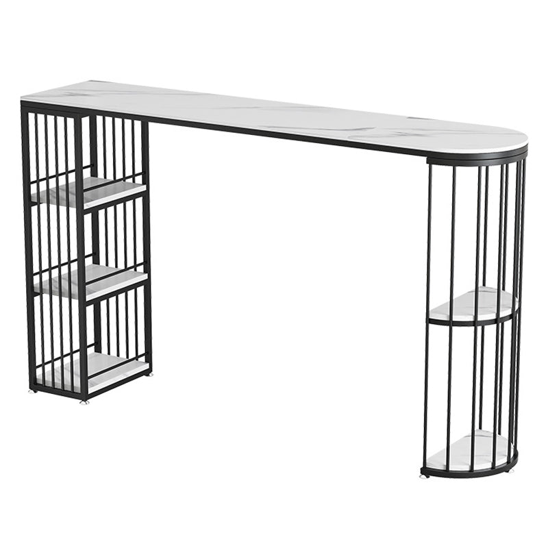 Glam Style Bar Table Stone Top Metal Base Pub Table with Shelf for Living Room Black White Without Chairs Clearhalo 'Bar Furniture' 'Bar Tables' 'bar_tables' 'furn' 'furn_bar_tables' 'Furniture' 'furniture_bar_tables' 'Kitchen & Dining Furniture' 4909841
