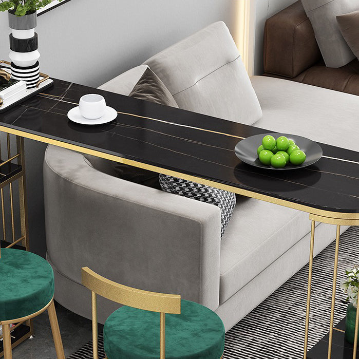 Glam Style Bar Table Stone Top Metal Base Pub Table with Shelf for Living Room Clearhalo 'Bar Furniture' 'Bar Tables' 'bar_tables' 'furn' 'furn_bar_tables' 'Furniture' 'furniture_bar_tables' 'Kitchen & Dining Furniture' 4909842