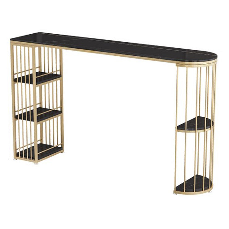 Glam Style Bar Table Stone Top Metal Base Pub Table with Shelf for Living Room Black-Gold Without Chairs Clearhalo 'Bar Furniture' 'Bar Tables' 'bar_tables' 'furn' 'furn_bar_tables' 'Furniture' 'furniture_bar_tables' 'Kitchen & Dining Furniture' 4909847