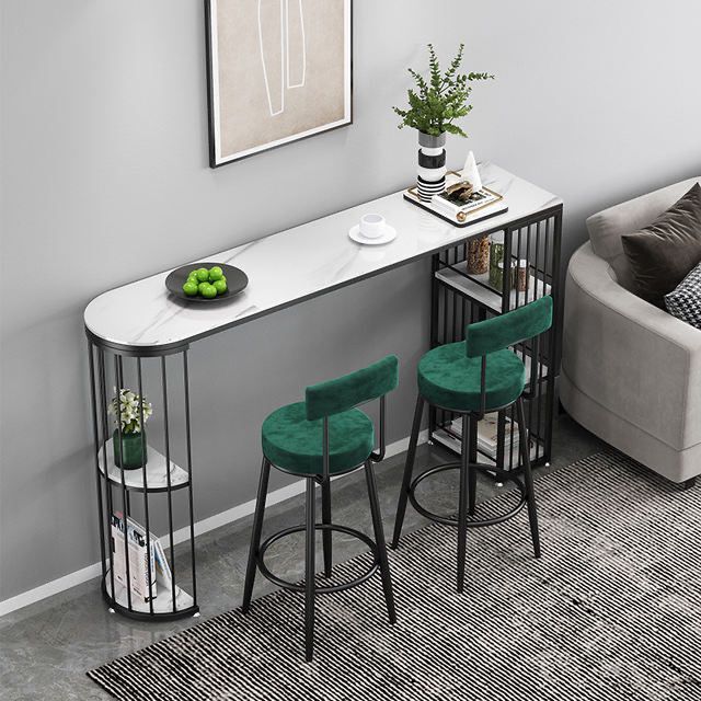 Glam Style Bar Table Stone Top Metal Base Pub Table with Shelf for Living Room Clearhalo 'Bar Furniture' 'Bar Tables' 'bar_tables' 'furn' 'furn_bar_tables' 'Furniture' 'furniture_bar_tables' 'Kitchen & Dining Furniture' 4909848