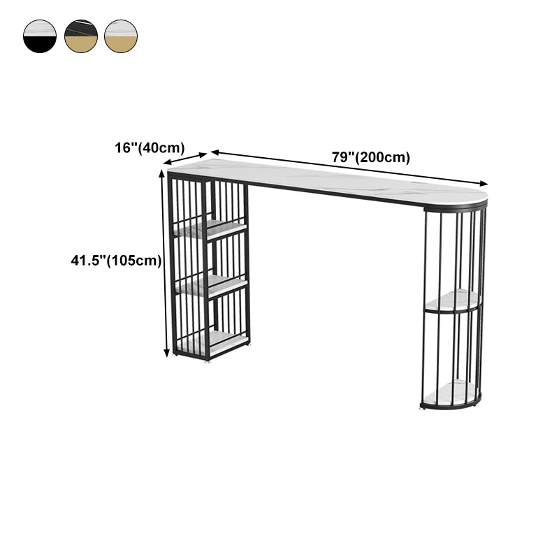 Glam Style Bar Table Stone Top Metal Base Pub Table with Shelf for Living Room Clearhalo 'Bar Furniture' 'Bar Tables' 'bar_tables' 'furn' 'furn_bar_tables' 'Furniture' 'furniture_bar_tables' 'Kitchen & Dining Furniture' 4909854