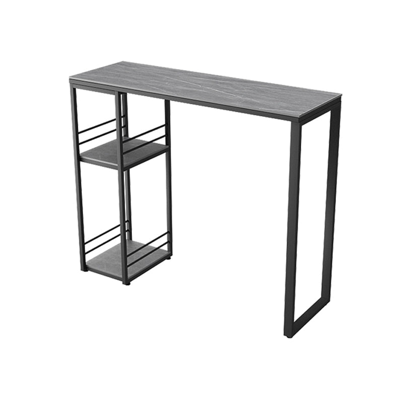 Industrial Black Iron Bar Dining Table with Stone Top Rectangle Indoor Bistro Table 55.1"L x 15.7"W x 41.3"H Gray Without Chairs Clearhalo 'Bar Furniture' 'Bar Tables' 'bar_tables' 'furn' 'furn_bar_tables' 'Furniture' 'furniture_bar_tables' 'Kitchen & Dining Furniture' 4909856