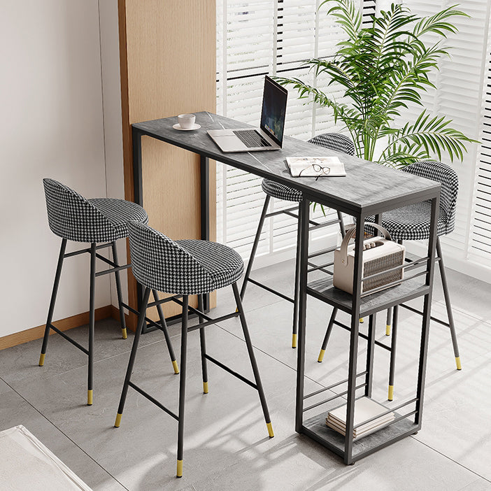 Industrial Black Iron Bar Dining Table with Stone Top Rectangle Indoor Bistro Table 47.2"L x 15.7"W x 41.3"H Gray Without Chairs Clearhalo 'Bar Furniture' 'Bar Tables' 'bar_tables' 'furn' 'furn_bar_tables' 'Furniture' 'furniture_bar_tables' 'Kitchen & Dining Furniture' 4909857
