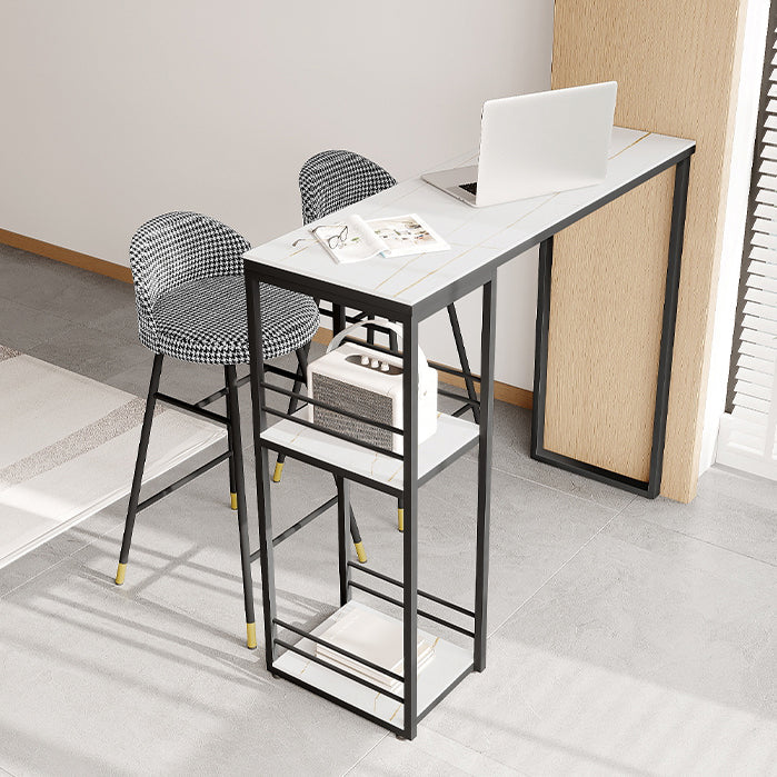 Industrial Black Iron Bar Dining Table with Stone Top Rectangle Indoor Bistro Table 47.2"L x 15.7"W x 41.3"H White Without Chairs Clearhalo 'Bar Furniture' 'Bar Tables' 'bar_tables' 'furn' 'furn_bar_tables' 'Furniture' 'furniture_bar_tables' 'Kitchen & Dining Furniture' 4909858