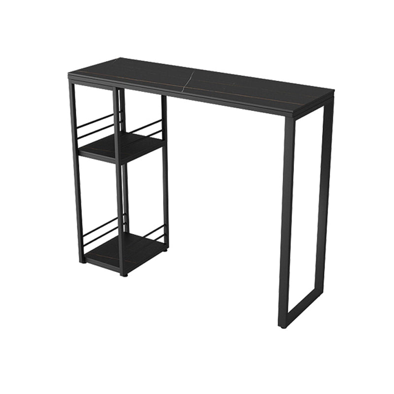 Industrial Black Iron Bar Dining Table with Stone Top Rectangle Indoor Bistro Table 47.2"L x 15.7"W x 41.3"H Black Without Chairs Clearhalo 'Bar Furniture' 'Bar Tables' 'bar_tables' 'furn' 'furn_bar_tables' 'Furniture' 'furniture_bar_tables' 'Kitchen & Dining Furniture' 4909860