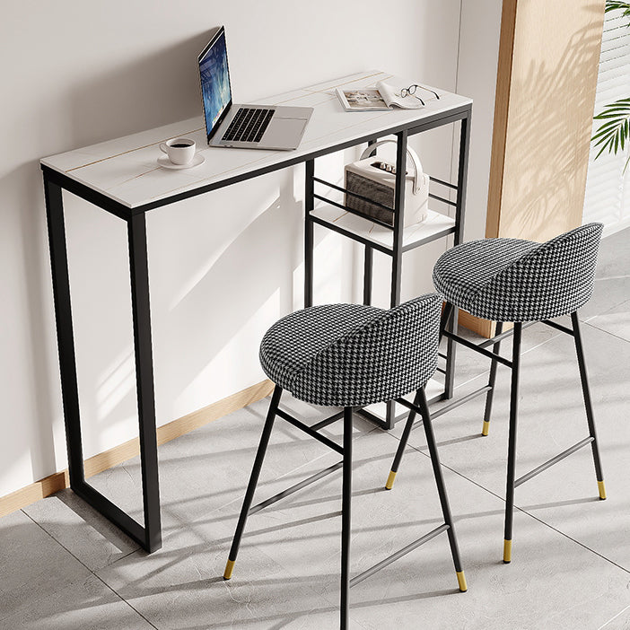 Industrial Black Iron Bar Dining Table with Stone Top Rectangle Indoor Bistro Table Clearhalo 'Bar Furniture' 'Bar Tables' 'bar_tables' 'furn' 'furn_bar_tables' 'Furniture' 'furniture_bar_tables' 'Kitchen & Dining Furniture' 4909865