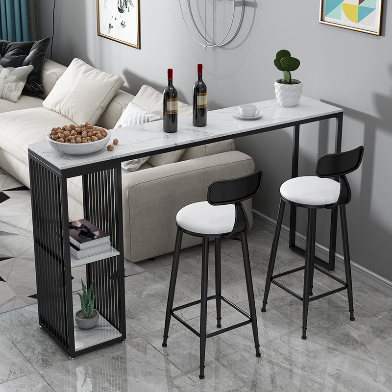 Glam Iron Bar Dining Table with Faux Marble Top Indoor Bistro Table with Shelf White-Black Without Chairs Clearhalo 'Bar Furniture' 'Bar Tables' 'bar_tables' 'furn' 'furn_bar_tables' 'Furniture' 'furniture_bar_tables' 'Kitchen & Dining Furniture' 4909869