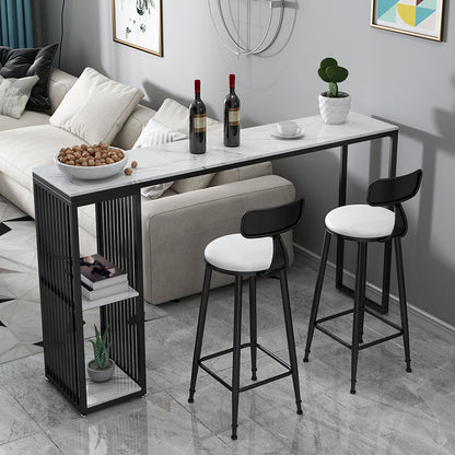 Glam Iron Bar Dining Table with Faux Marble Top Indoor Bistro Table with Shelf White-Black Without Chairs Clearhalo 'Bar Furniture' 'Bar Tables' 'bar_tables' 'furn' 'furn_bar_tables' 'Furniture' 'furniture_bar_tables' 'Kitchen & Dining Furniture' 4909869