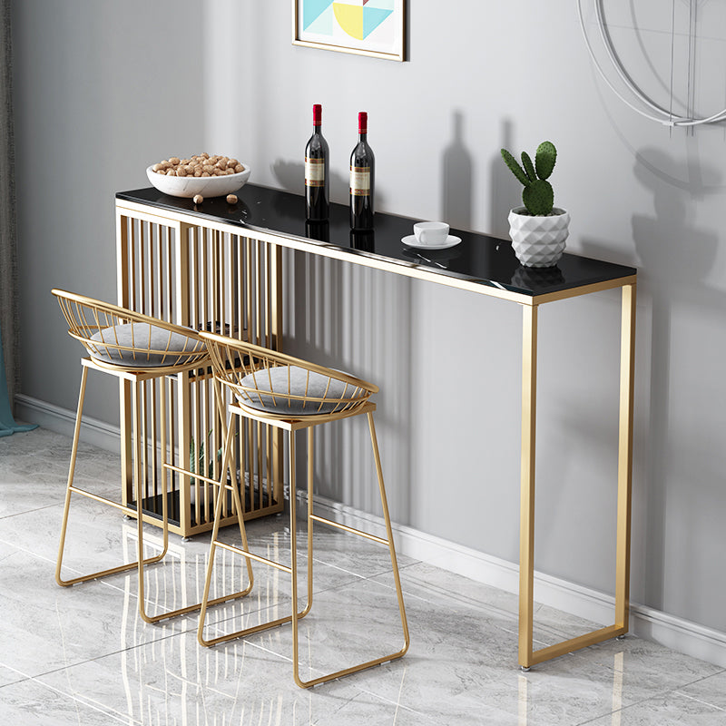 Glam Iron Bar Dining Table with Faux Marble Top Indoor Bistro Table with Shelf Gold-Black Without Chairs Clearhalo 'Bar Furniture' 'Bar Tables' 'bar_tables' 'furn' 'furn_bar_tables' 'Furniture' 'furniture_bar_tables' 'Kitchen & Dining Furniture' 4909871