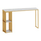 Glam Iron Bar Dining Table with Faux Marble Top Indoor Bistro Table with Shelf White-Gold Without Chairs Clearhalo 'Bar Furniture' 'Bar Tables' 'bar_tables' 'furn' 'furn_bar_tables' 'Furniture' 'furniture_bar_tables' 'Kitchen & Dining Furniture' 4909873