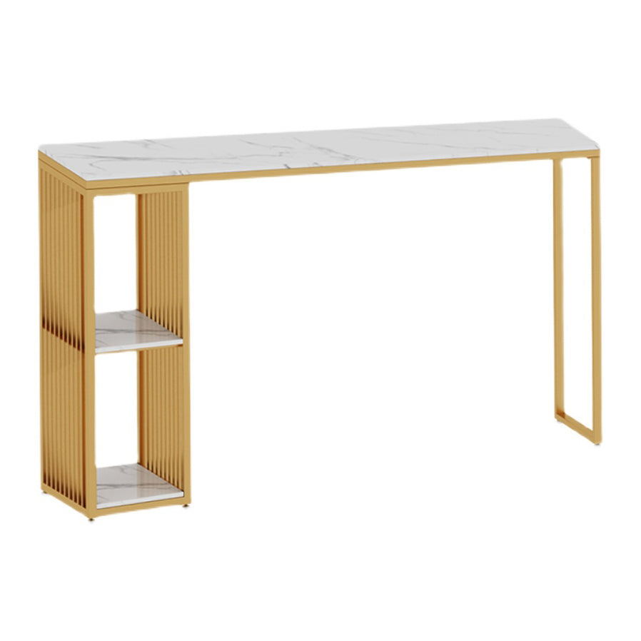 Glam Iron Bar Dining Table with Faux Marble Top Indoor Bistro Table with Shelf White-Gold Without Chairs Clearhalo 'Bar Furniture' 'Bar Tables' 'bar_tables' 'furn' 'furn_bar_tables' 'Furniture' 'furniture_bar_tables' 'Kitchen & Dining Furniture' 4909873