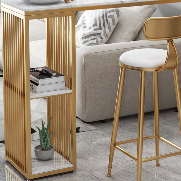 Glam Iron Bar Dining Table with Faux Marble Top Indoor Bistro Table with Shelf Clearhalo 'Bar Furniture' 'Bar Tables' 'bar_tables' 'furn' 'furn_bar_tables' 'Furniture' 'furniture_bar_tables' 'Kitchen & Dining Furniture' 4909875