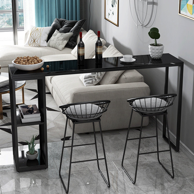 Glam Iron Bar Dining Table with Faux Marble Top Indoor Bistro Table with Shelf Black Without Chairs Clearhalo 'Bar Furniture' 'Bar Tables' 'bar_tables' 'furn' 'furn_bar_tables' 'Furniture' 'furniture_bar_tables' 'Kitchen & Dining Furniture' 4909878
