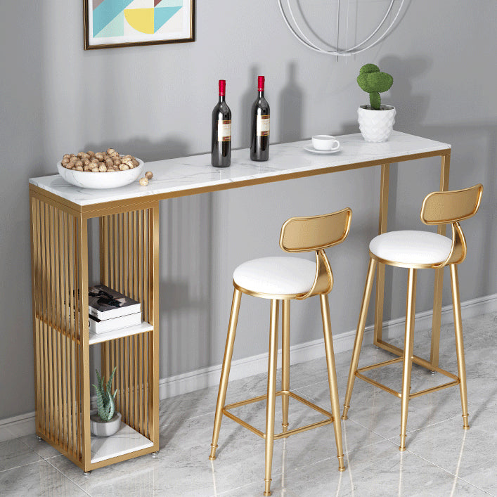 Glam Iron Bar Dining Table with Faux Marble Top Indoor Bistro Table with Shelf Clearhalo 'Bar Furniture' 'Bar Tables' 'bar_tables' 'furn' 'furn_bar_tables' 'Furniture' 'furniture_bar_tables' 'Kitchen & Dining Furniture' 4909879