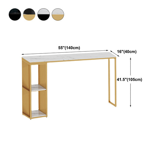 Glam Iron Bar Dining Table with Faux Marble Top Indoor Bistro Table with Shelf Clearhalo 'Bar Furniture' 'Bar Tables' 'bar_tables' 'furn' 'furn_bar_tables' 'Furniture' 'furniture_bar_tables' 'Kitchen & Dining Furniture' 4909883