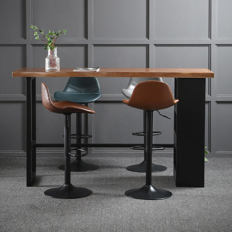 Modern Black Iron Bar Dining Table Rectangle Wood Indoor Bistro Table with Footrest 70.9"L x 19.7"W x 41.3"H Without Chairs Clearhalo 'Bar Furniture' 'Bar Tables' 'bar_tables' 'furn' 'furn_bar_tables' 'Furniture' 'furniture_bar_tables' 'Kitchen & Dining Furniture' 4909907