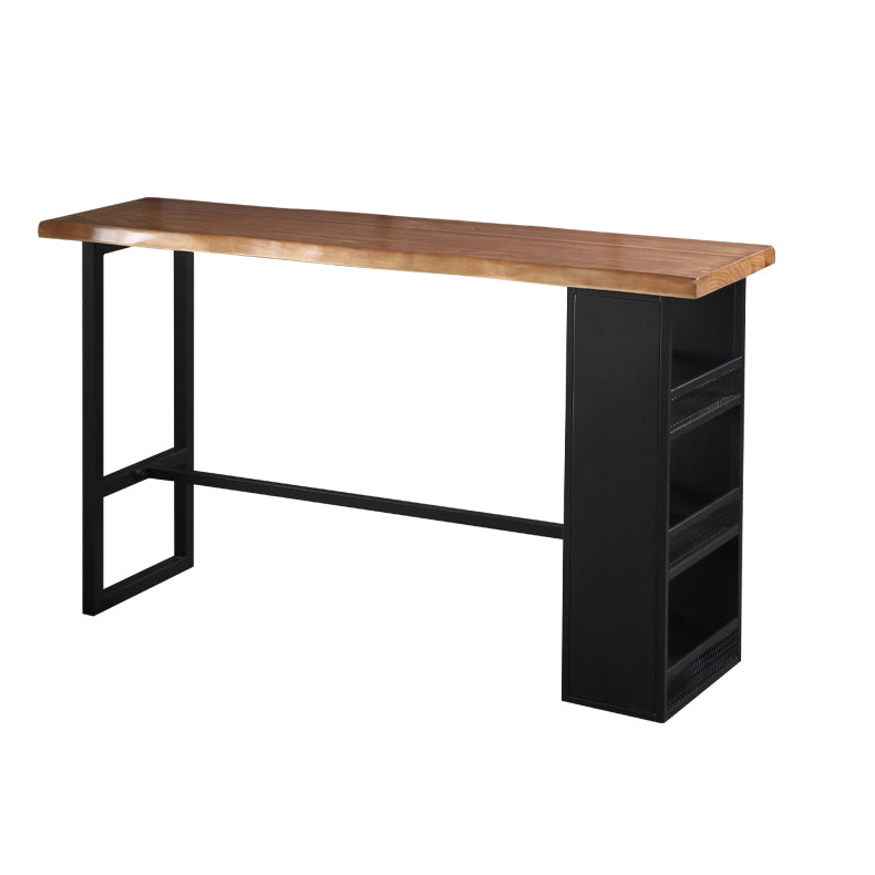 Modern Black Iron Bar Dining Table Rectangle Wood Indoor Bistro Table with Footrest Without Chairs Clearhalo 'Bar Furniture' 'Bar Tables' 'bar_tables' 'furn' 'furn_bar_tables' 'Furniture' 'furniture_bar_tables' 'Kitchen & Dining Furniture' 4909909