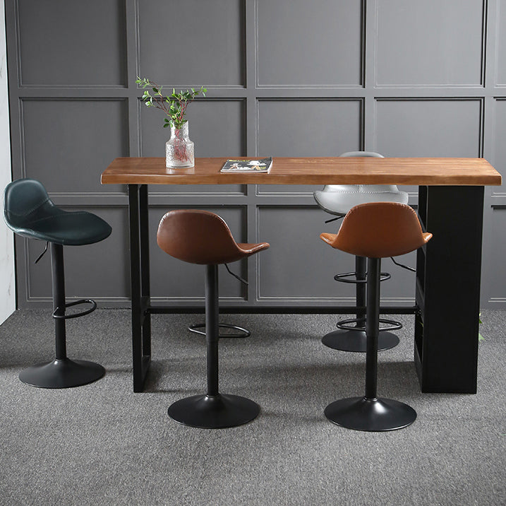 Modern Black Iron Bar Dining Table Rectangle Wood Indoor Bistro Table with Footrest Clearhalo 'Bar Furniture' 'Bar Tables' 'bar_tables' 'furn' 'furn_bar_tables' 'Furniture' 'furniture_bar_tables' 'Kitchen & Dining Furniture' 4909915