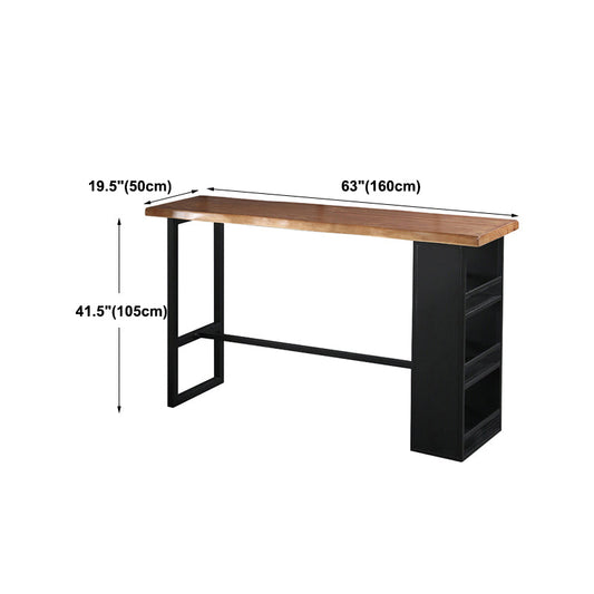 Modern Black Iron Bar Dining Table Rectangle Wood Indoor Bistro Table with Footrest Clearhalo 'Bar Furniture' 'Bar Tables' 'bar_tables' 'furn' 'furn_bar_tables' 'Furniture' 'furniture_bar_tables' 'Kitchen & Dining Furniture' 4909918