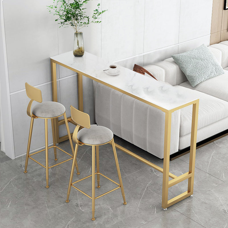 Modern Rectangle Iron Bar Dining Table Stone Top Indoor Bistro Table with Footrest White-Gold Without Chairs Clearhalo 'Bar Furniture' 'Bar Tables' 'bar_tables' 'furn' 'furn_bar_tables' 'Furniture' 'furniture_bar_tables' 'Kitchen & Dining Furniture' 4909924
