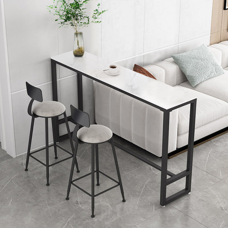 Modern Rectangle Iron Bar Dining Table Stone Top Indoor Bistro Table with Footrest White-Black Without Chairs Clearhalo 'Bar Furniture' 'Bar Tables' 'bar_tables' 'furn' 'furn_bar_tables' 'Furniture' 'furniture_bar_tables' 'Kitchen & Dining Furniture' 4909925