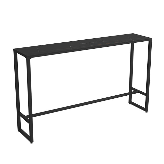 Modern Rectangle Iron Bar Dining Table Stone Top Indoor Bistro Table with Footrest Black Without Chairs Clearhalo 'Bar Furniture' 'Bar Tables' 'bar_tables' 'furn' 'furn_bar_tables' 'Furniture' 'furniture_bar_tables' 'Kitchen & Dining Furniture' 4909928