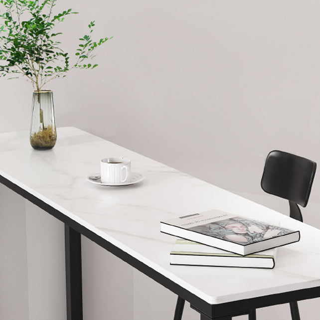 Modern Rectangle Iron Bar Dining Table Stone Top Indoor Bistro Table with Footrest Clearhalo 'Bar Furniture' 'Bar Tables' 'bar_tables' 'furn' 'furn_bar_tables' 'Furniture' 'furniture_bar_tables' 'Kitchen & Dining Furniture' 4909929