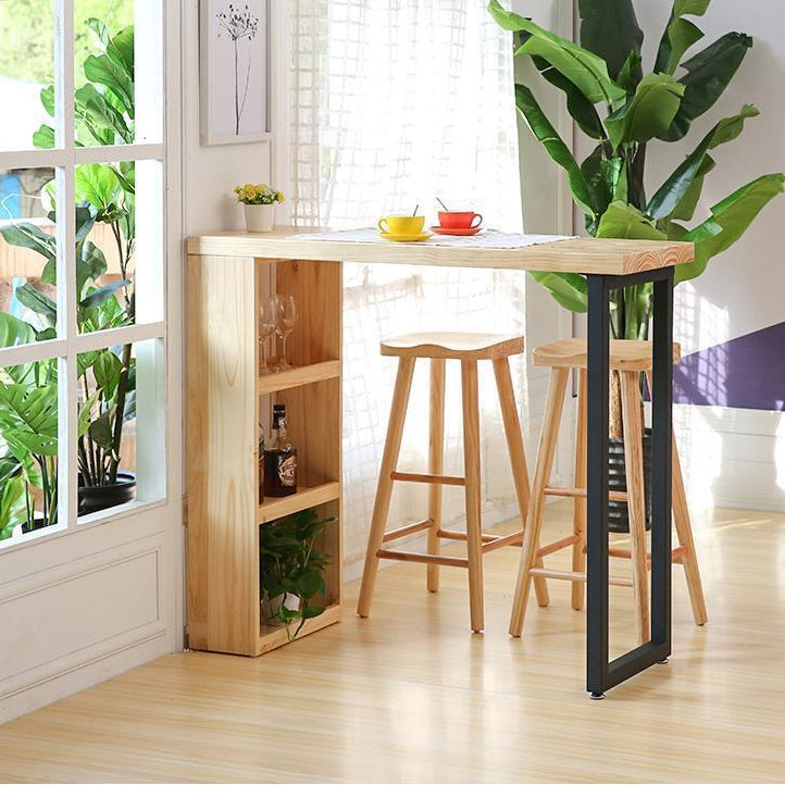 Industrial Pine Wood Bar Dining Table Rectangle Indoor Bistro Table with Shelf Clearhalo 'Bar Furniture' 'Bar Tables' 'bar_tables' 'furn' 'furn_bar_tables' 'Furniture' 'furniture_bar_tables' 'Kitchen & Dining Furniture' 4909965