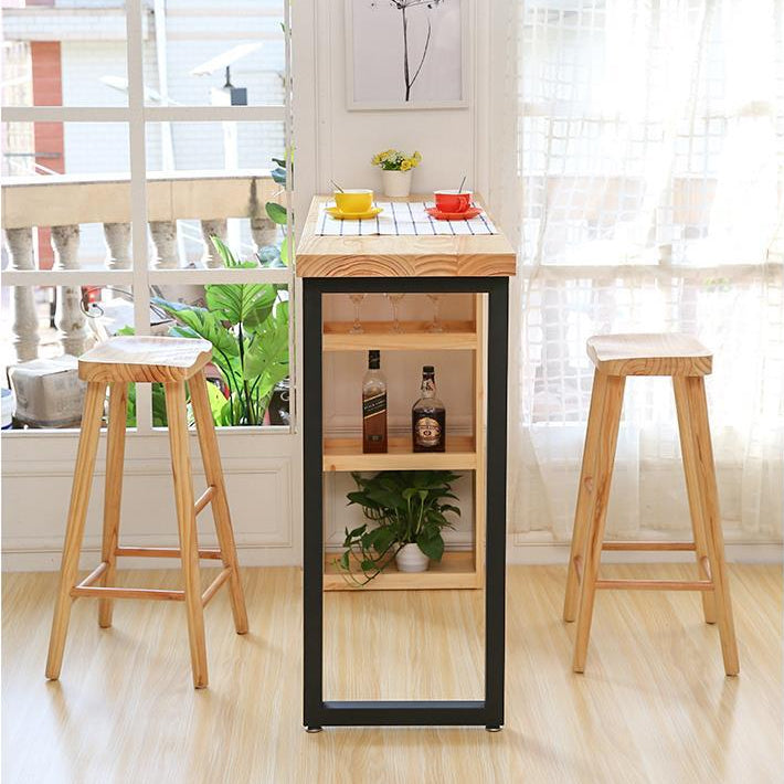 Industrial Pine Wood Bar Dining Table Rectangle Indoor Bistro Table with Shelf Clearhalo 'Bar Furniture' 'Bar Tables' 'bar_tables' 'furn' 'furn_bar_tables' 'Furniture' 'furniture_bar_tables' 'Kitchen & Dining Furniture' 4909967