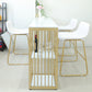 Glam Gold Iron Bar Dining Table White Faux Marble Top Indoor Bistro Table with Shelf 78.7"L x 15.7"W x 41.3"H Without Chairs Clearhalo 'Bar Furniture' 'Bar Tables' 'bar_tables' 'furn' 'furn_bar_tables' 'Furniture' 'furniture_bar_tables' 'Kitchen & Dining Furniture' 4909976