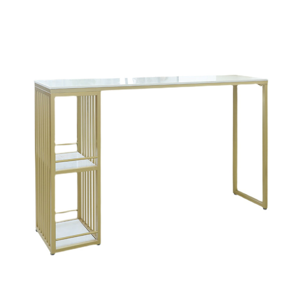 Glam Gold Iron Bar Dining Table White Faux Marble Top Indoor Bistro Table with Shelf Without Chairs Clearhalo 'Bar Furniture' 'Bar Tables' 'bar_tables' 'furn' 'furn_bar_tables' 'Furniture' 'furniture_bar_tables' 'Kitchen & Dining Furniture' 4909978