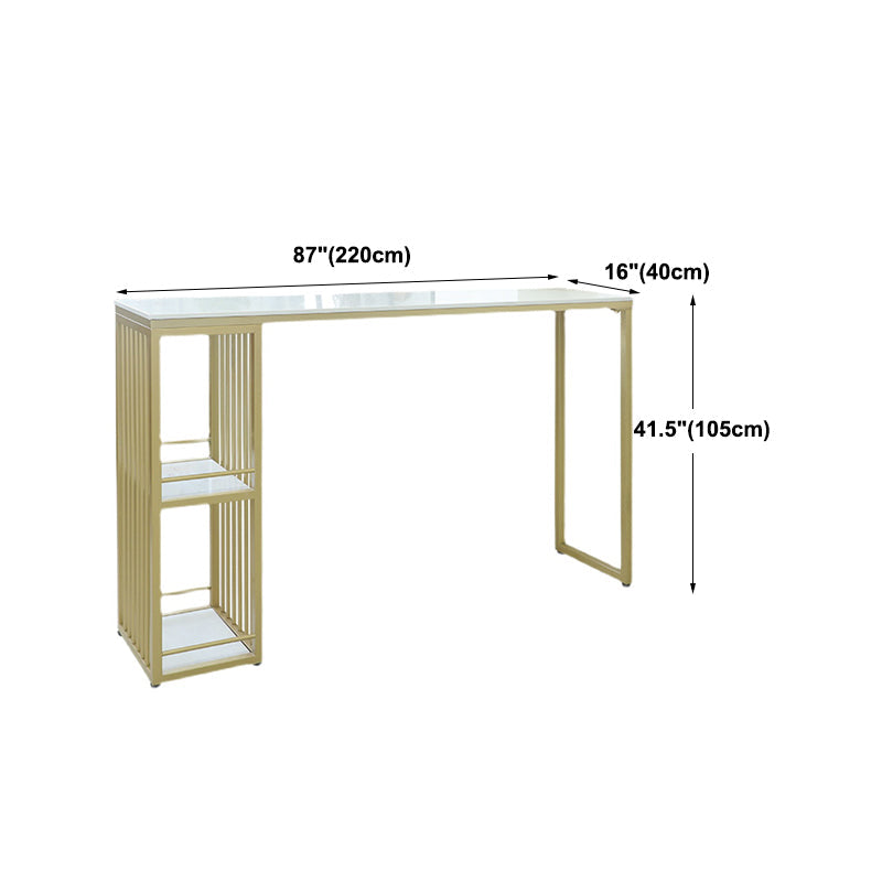 Glam Gold Iron Bar Dining Table White Faux Marble Top Indoor Bistro Table with Shelf Clearhalo 'Bar Furniture' 'Bar Tables' 'bar_tables' 'furn' 'furn_bar_tables' 'Furniture' 'furniture_bar_tables' 'Kitchen & Dining Furniture' 4909986