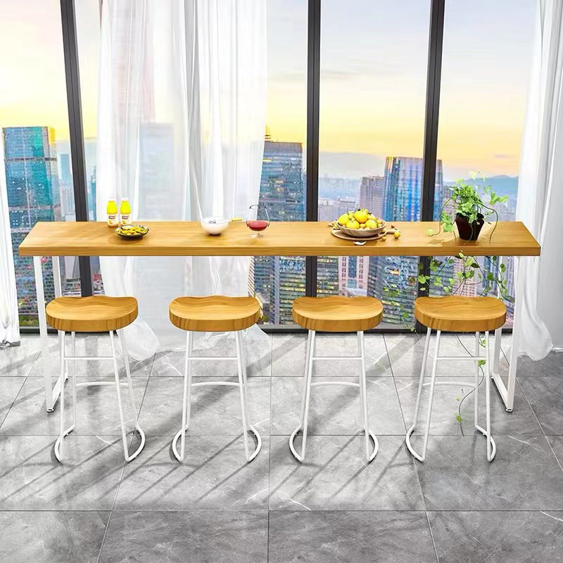 Modern White Iron Bar Dining Table Rectangle Pine Wood Indoor Bistro Table 70.9"L x 17.7"W x 41.3"H Without Chairs Clearhalo 'Bar Furniture' 'Bar Tables' 'bar_tables' 'furn' 'furn_bar_tables' 'Furniture' 'furniture_bar_tables' 'Kitchen & Dining Furniture' 4909989