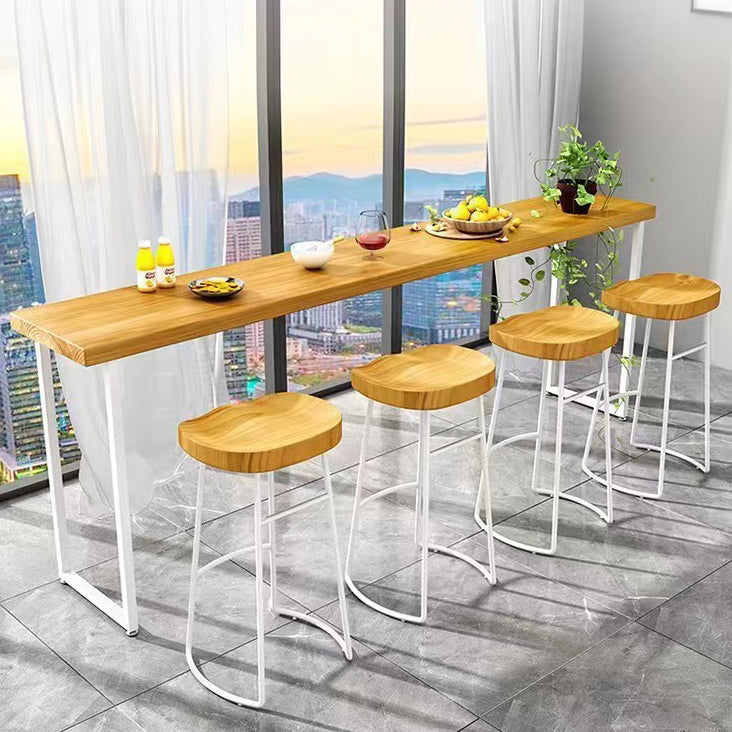 Modern White Iron Bar Dining Table Rectangle Pine Wood Indoor Bistro Table Clearhalo 'Bar Furniture' 'Bar Tables' 'bar_tables' 'furn' 'furn_bar_tables' 'Furniture' 'furniture_bar_tables' 'Kitchen & Dining Furniture' 4909997