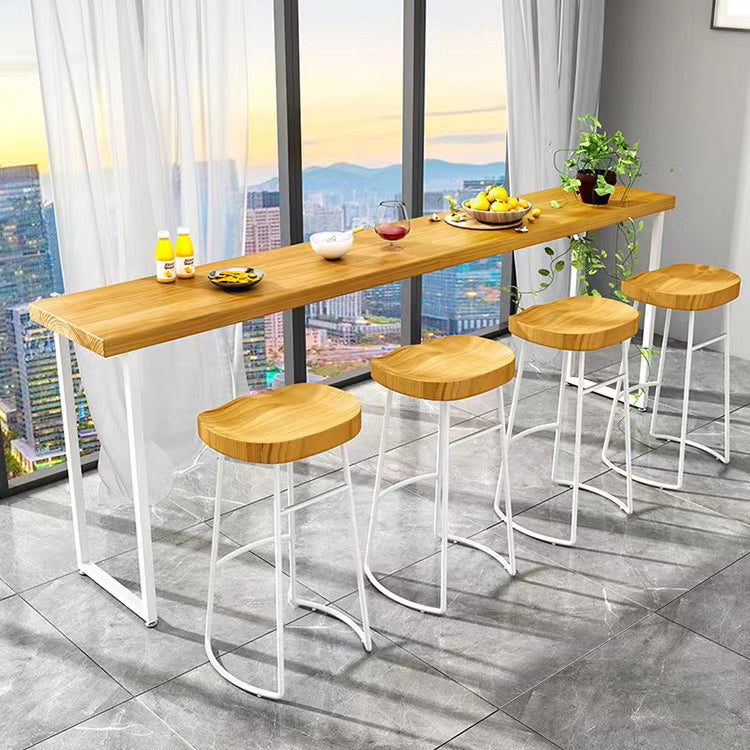 Modern White Iron Bar Dining Table Rectangle Pine Wood Indoor Bistro Table Clearhalo 'Bar Furniture' 'Bar Tables' 'bar_tables' 'furn' 'furn_bar_tables' 'Furniture' 'furniture_bar_tables' 'Kitchen & Dining Furniture' 4909998