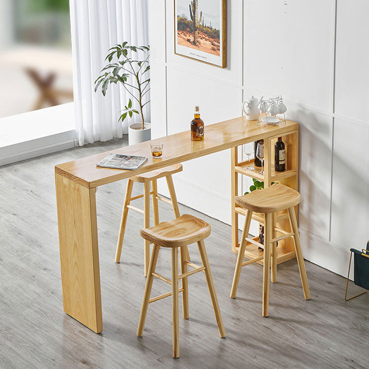 Modern Beige Wood Bar Dining Table Rectangle Indoor Bistro Table with Shelf Clearhalo 'Bar Furniture' 'Bar Tables' 'bar_tables' 'furn' 'furn_bar_tables' 'Furniture' 'furniture_bar_tables' 'Kitchen & Dining Furniture' 4910018