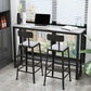 Modern Black Iron Bar Dining Table with White Stone Top Rectangle Indoor Bistro Table 70.9"L x 15.7"W x 41.3"H Storage Not Included Without Chairs Clearhalo 'Bar Furniture' 'Bar Tables' 'bar_tables' 'furn' 'furn_bar_tables' 'Furniture' 'furniture_bar_tables' 'Kitchen & Dining Furniture' 4910047