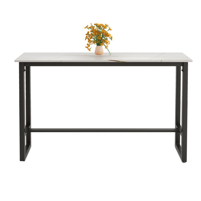 Modern Black Iron Bar Dining Table with White Stone Top Rectangle Indoor Bistro Table Storage Not Included Without Chairs Clearhalo 'Bar Furniture' 'Bar Tables' 'bar_tables' 'furn' 'furn_bar_tables' 'Furniture' 'furniture_bar_tables' 'Kitchen & Dining Furniture' 4910048