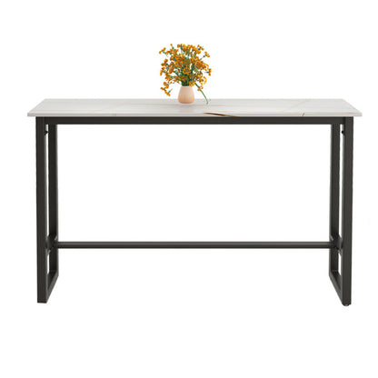 Modern Black Iron Bar Dining Table with White Stone Top Rectangle Indoor Bistro Table Storage Not Included Without Chairs Clearhalo 'Bar Furniture' 'Bar Tables' 'bar_tables' 'furn' 'furn_bar_tables' 'Furniture' 'furniture_bar_tables' 'Kitchen & Dining Furniture' 4910048