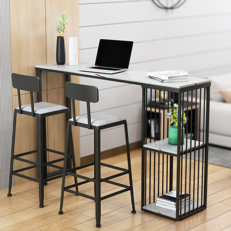 Modern Black Iron Bar Dining Table with White Stone Top Rectangle Indoor Bistro Table Clearhalo 'Bar Furniture' 'Bar Tables' 'bar_tables' 'furn' 'furn_bar_tables' 'Furniture' 'furniture_bar_tables' 'Kitchen & Dining Furniture' 4910056