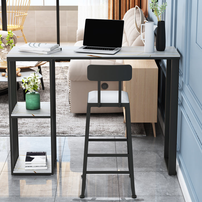 Modern Black Iron Bar Dining Table with White Stone Top Rectangle Indoor Bistro Table Clearhalo 'Bar Furniture' 'Bar Tables' 'bar_tables' 'furn' 'furn_bar_tables' 'Furniture' 'furniture_bar_tables' 'Kitchen & Dining Furniture' 4910057