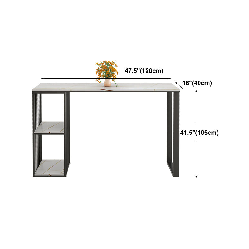 Modern Black Iron Bar Dining Table with White Stone Top Rectangle Indoor Bistro Table Clearhalo 'Bar Furniture' 'Bar Tables' 'bar_tables' 'furn' 'furn_bar_tables' 'Furniture' 'furniture_bar_tables' 'Kitchen & Dining Furniture' 4910064