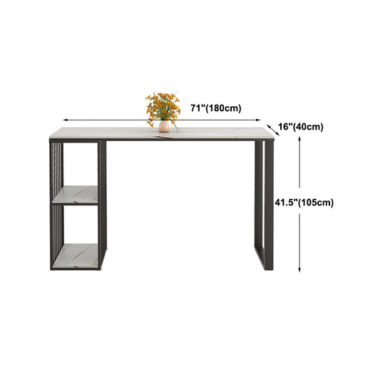 Modern Black Iron Bar Dining Table with White Stone Top Rectangle Indoor Bistro Table Clearhalo 'Bar Furniture' 'Bar Tables' 'bar_tables' 'furn' 'furn_bar_tables' 'Furniture' 'furniture_bar_tables' 'Kitchen & Dining Furniture' 4910067